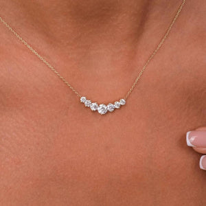 1.7 CT Graduated Diamond Curved Necklace: 14k Gold Minimalist Layering Jewelry