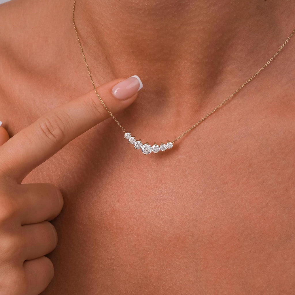 1.7 CT Graduated Diamond Curved Necklace: 14k Gold Minimalist Layering Jewelry