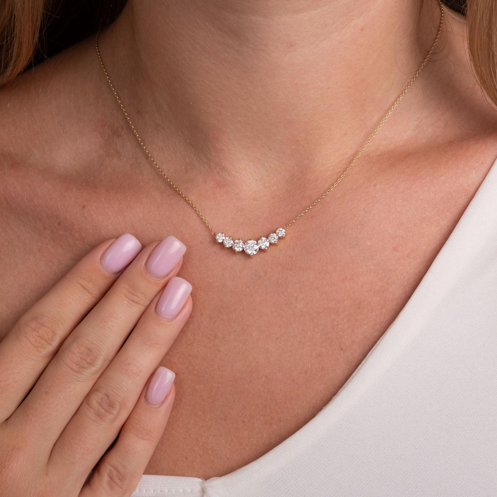 1.7 CT Graduated Diamond Curved Necklace: 14k Gold Minimalist Layering Jewelry