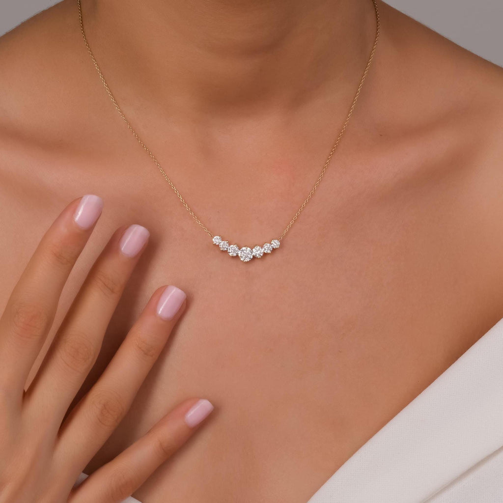 1.7 CT Graduated Diamond Curved Necklace: 14k Gold Minimalist Layering Jewelry