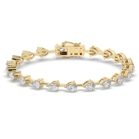 14k Gold Pear Diamond Tennis Bracelet - 4.5 CT Lab Grown or Natural