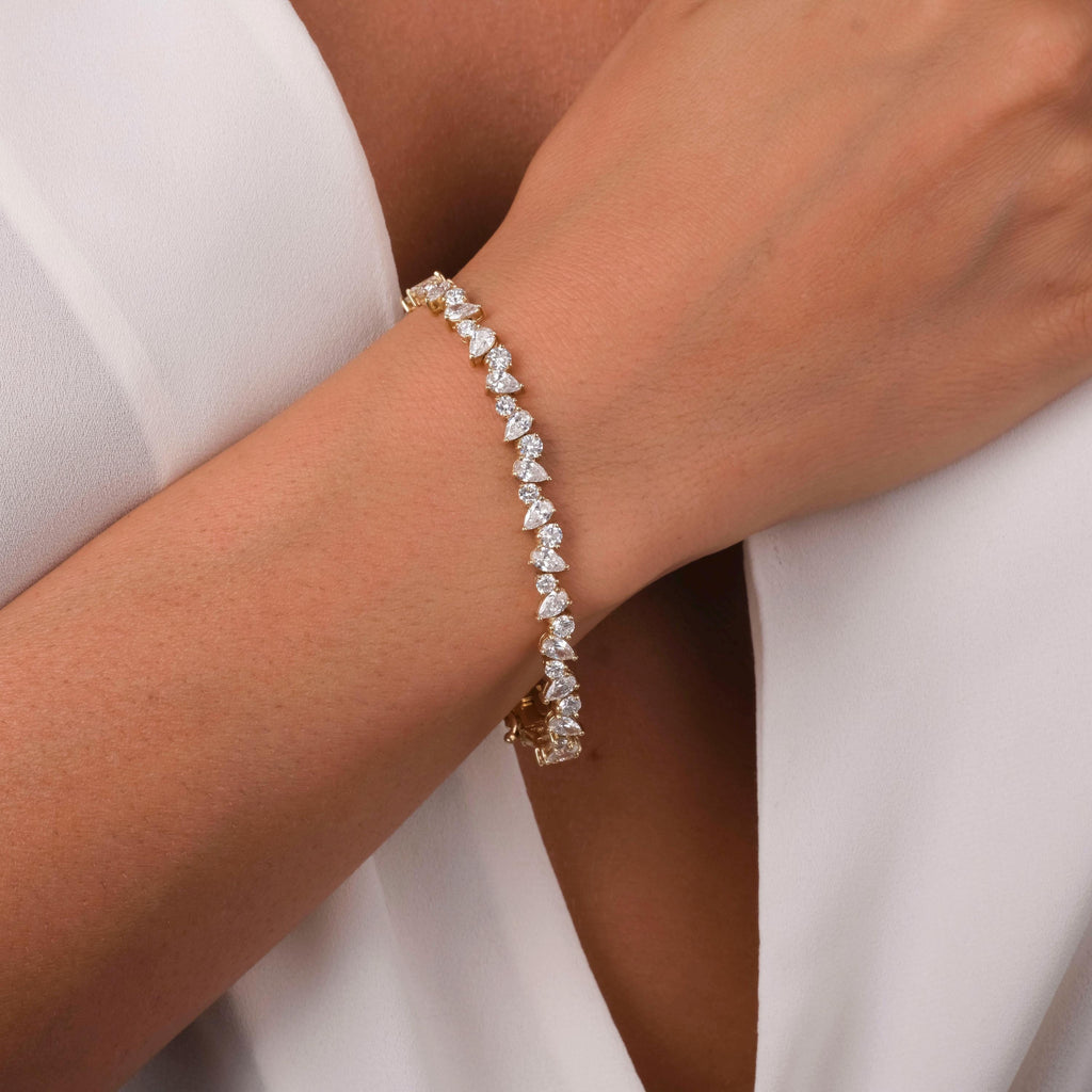 14k Gold Pear & Round Diamond Tennis Bracelet - IGI Certified