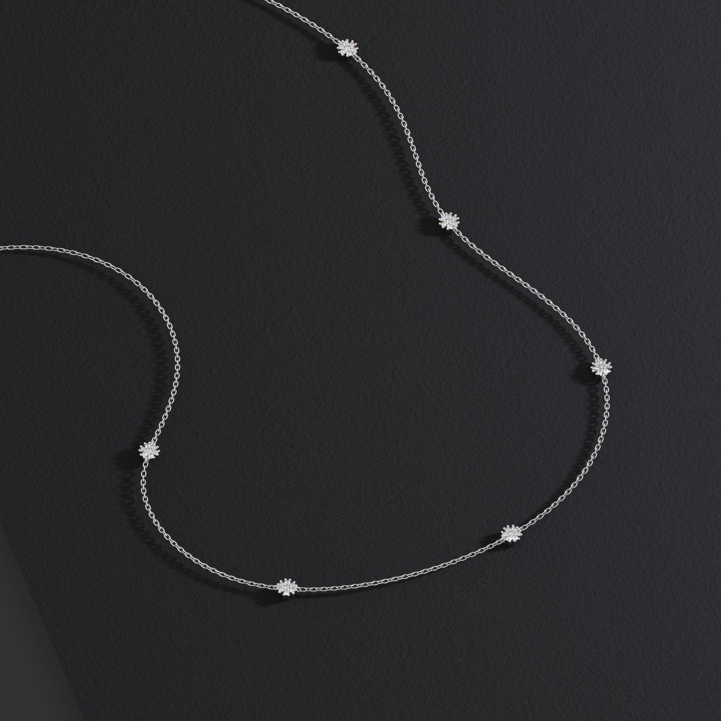 14k Gold Diamond Flower Station Necklace - Minimalist Layering Necklace