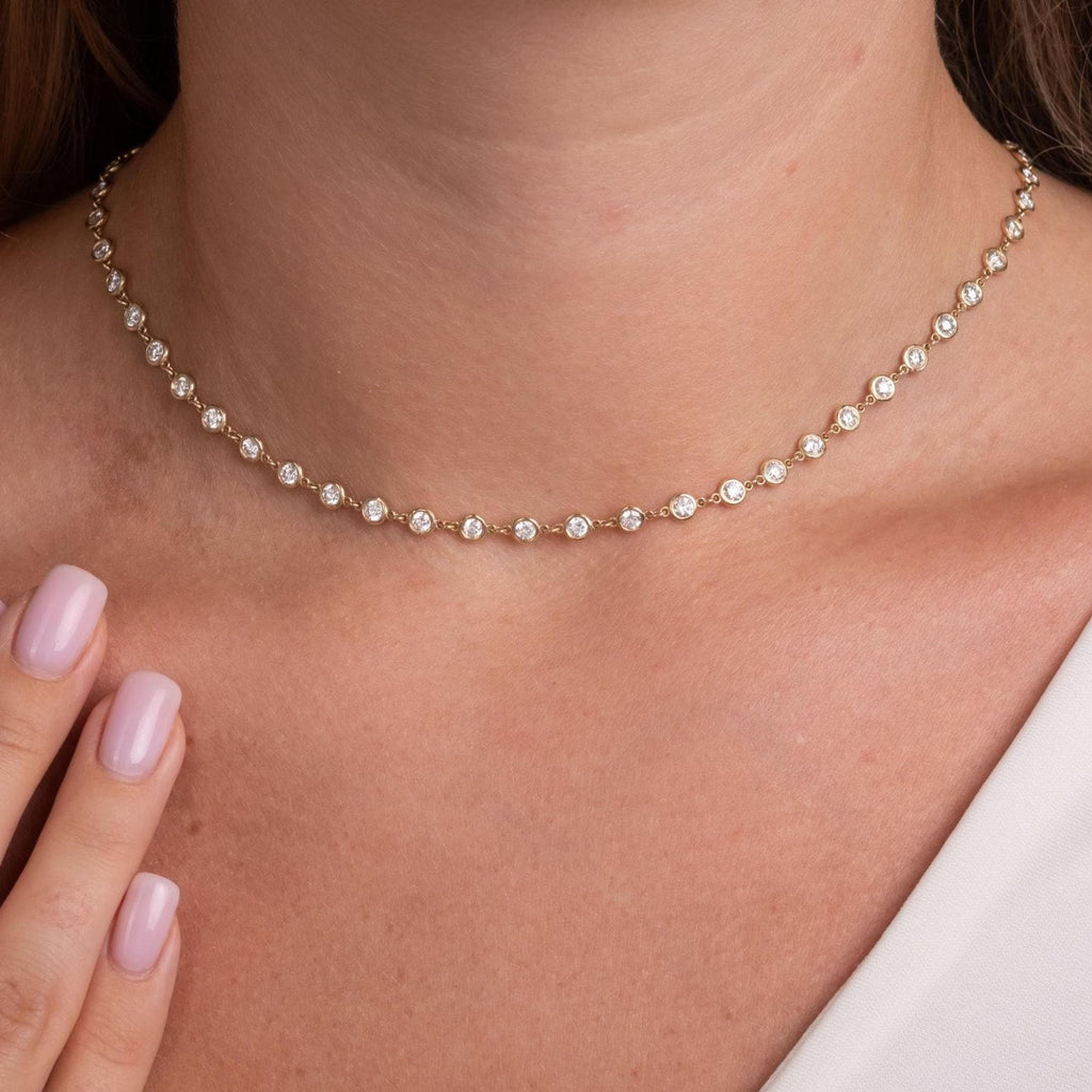 Diamond By the Yard Necklace / 14k Gold Bezel Set Station Necklace / Dainty Minimalistic Diamond Necklace / Layering Necklace