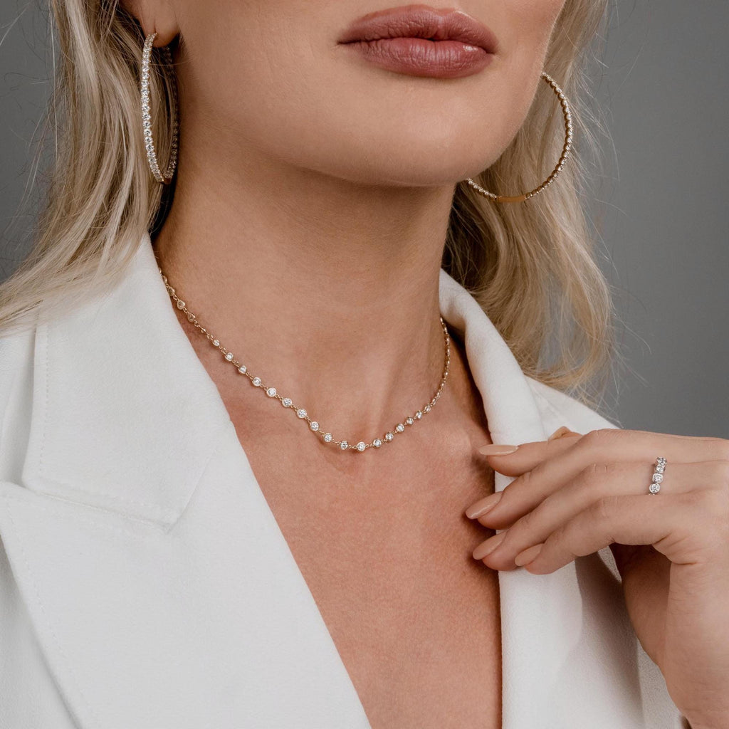 Diamond By the Yard Necklace / 14k Gold Bezel Set Station Necklace / Dainty Minimalistic Diamond Necklace / Layering Necklace