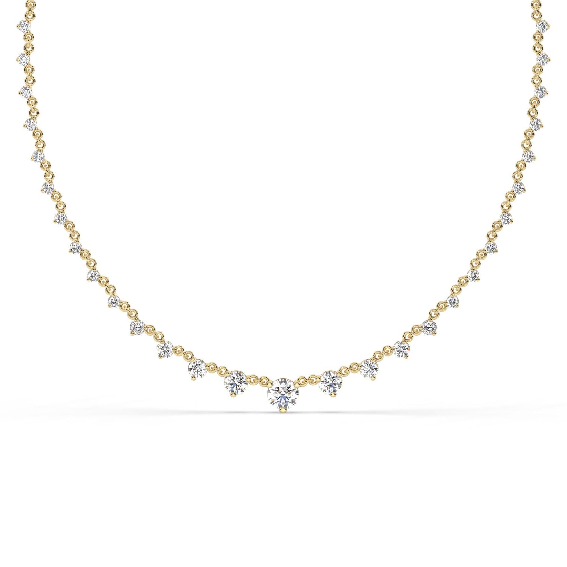 2 CT Graduated Diamond Station Necklace / 3 Prong Halfway Segment Necklace / Natural N