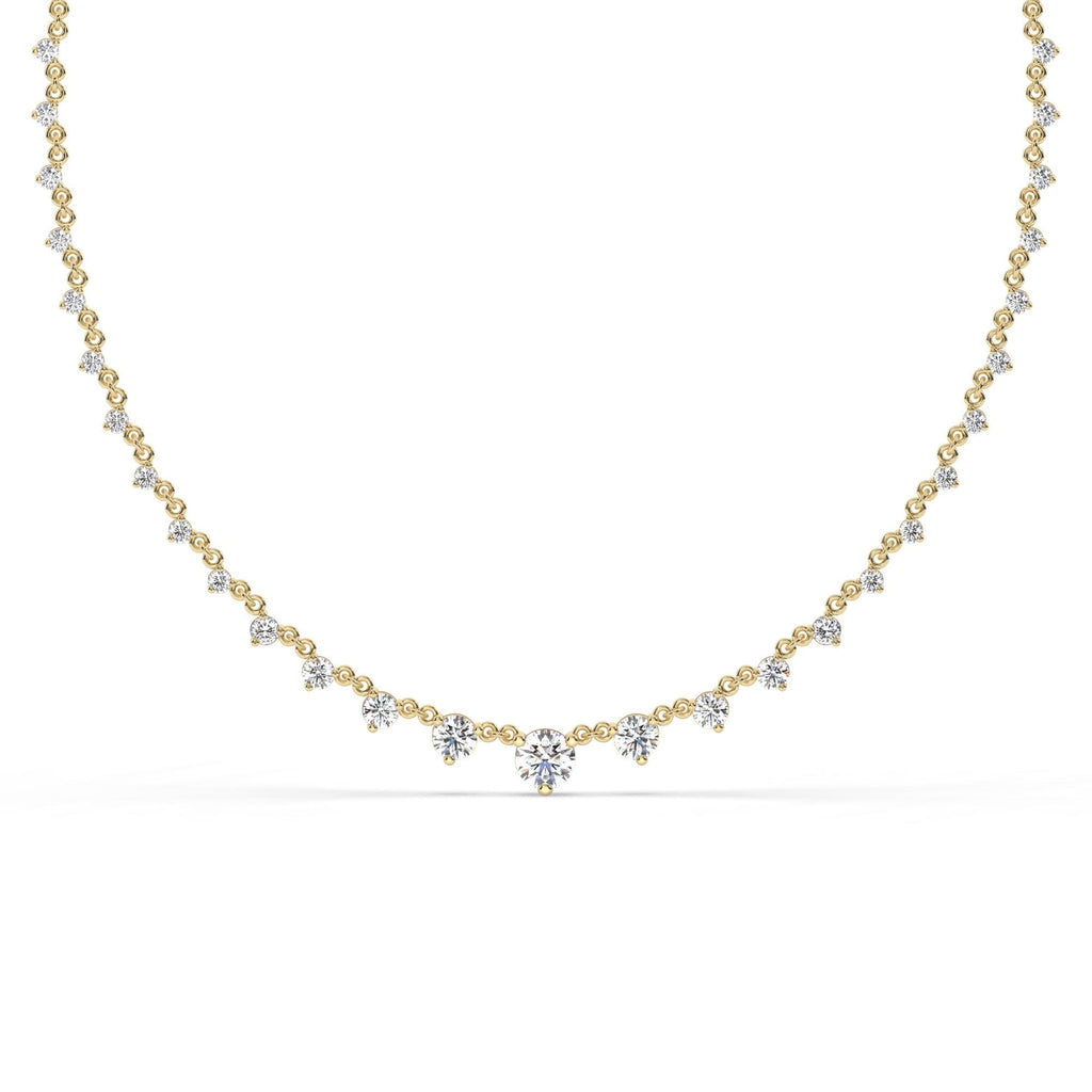 2 CT Graduated Diamond Station Necklace / 3 Prong Halfway Segment Necklace / Natural N