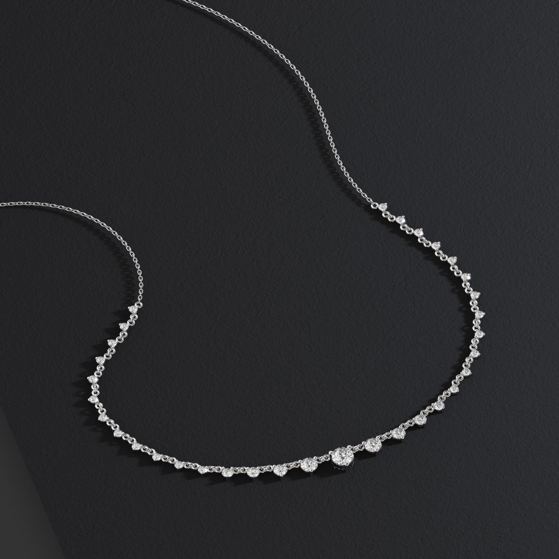 2 CT Graduated Diamond Station Necklace / 3 Prong Halfway Segment Necklace / Natural N