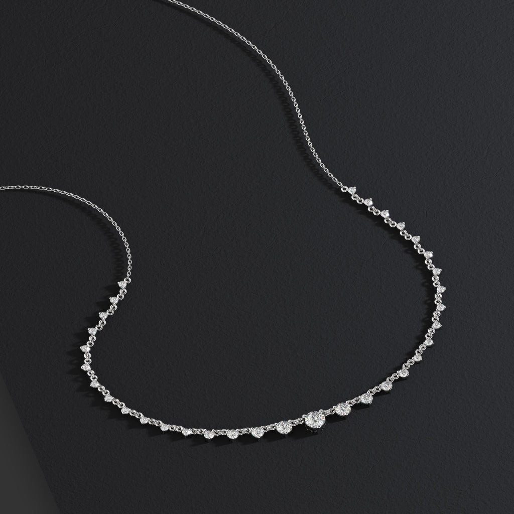 2 CT Graduated Diamond Station Necklace / 3 Prong Halfway Segment Necklace / Natural N