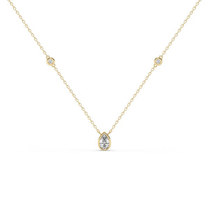 14k Gold Diamond Station Necklace / Bezel Set Diamond By the Yard Necklace / 7 Shape Lab and Natural Diamond Center Stone Option
