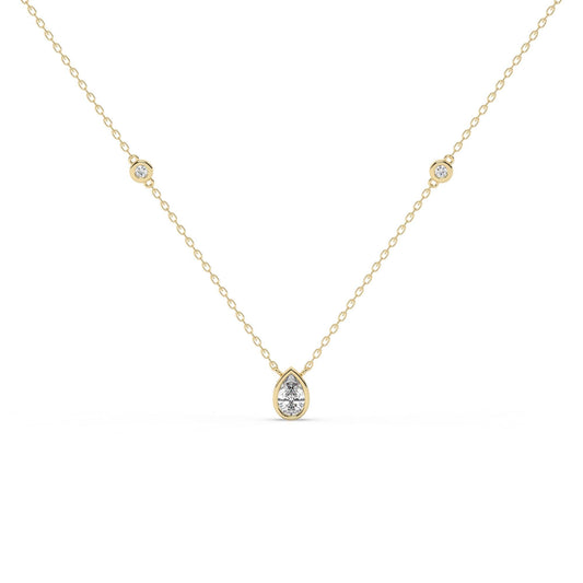 14k Gold Diamond Station Necklace / Bezel Set Diamond By the Yard Necklace / 7 Shape Lab and Natural Diamond Center Stone Option