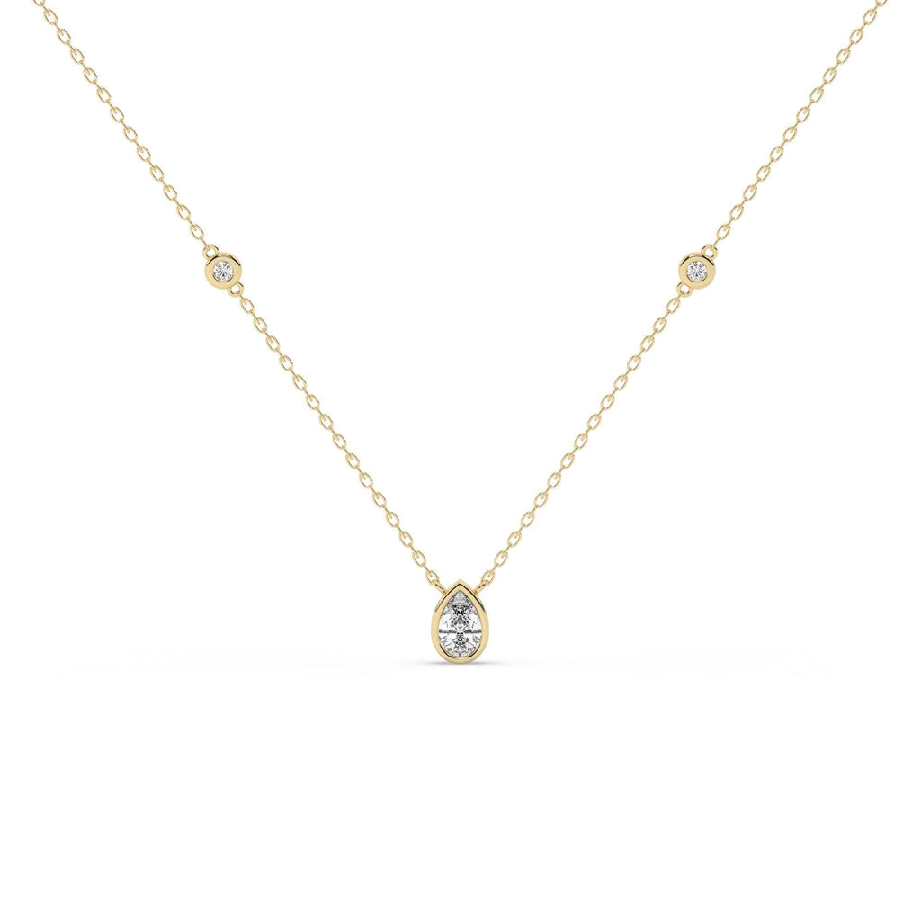 14k Gold Diamond Station Necklace / Bezel Set Diamond By the Yard Necklace / 7 Shape Lab and Natural Diamond Center Stone Option