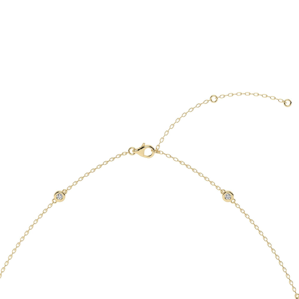14k Gold Diamond Station Necklace / Bezel Set Diamond By the Yard Necklace / 7 Shape Lab and Natural Diamond Center Stone Option