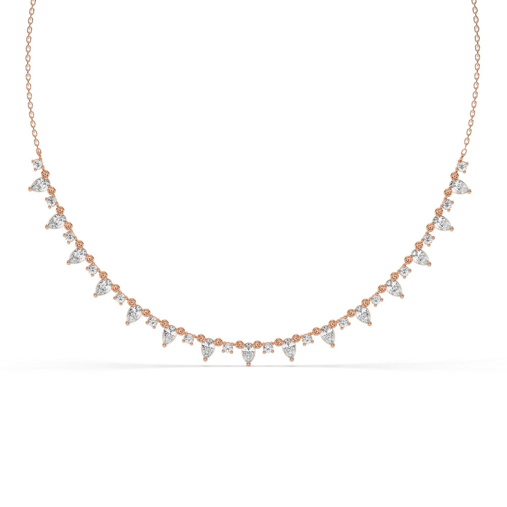 14k Gold Pear Diamond Station Necklace: Dainty Layering Necklace