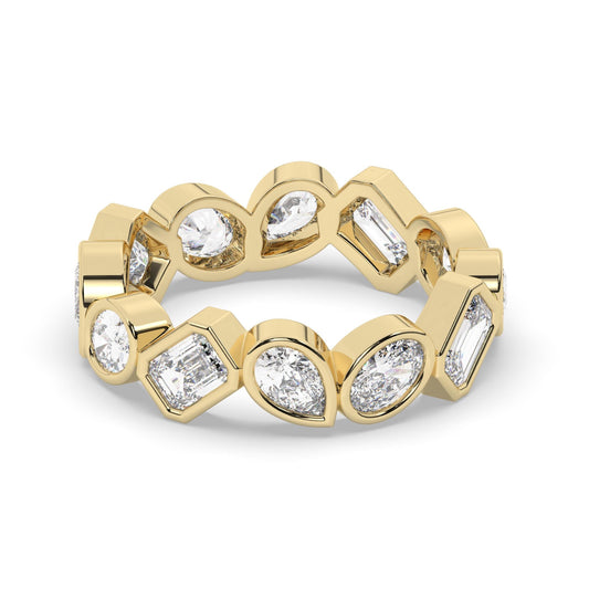 2.6 CT Diamond Eternity Ring / Alternating Bezel Set Emerald, Oval, Pear Shape Diamond Wedding Band / Natural & Lab Diamond options