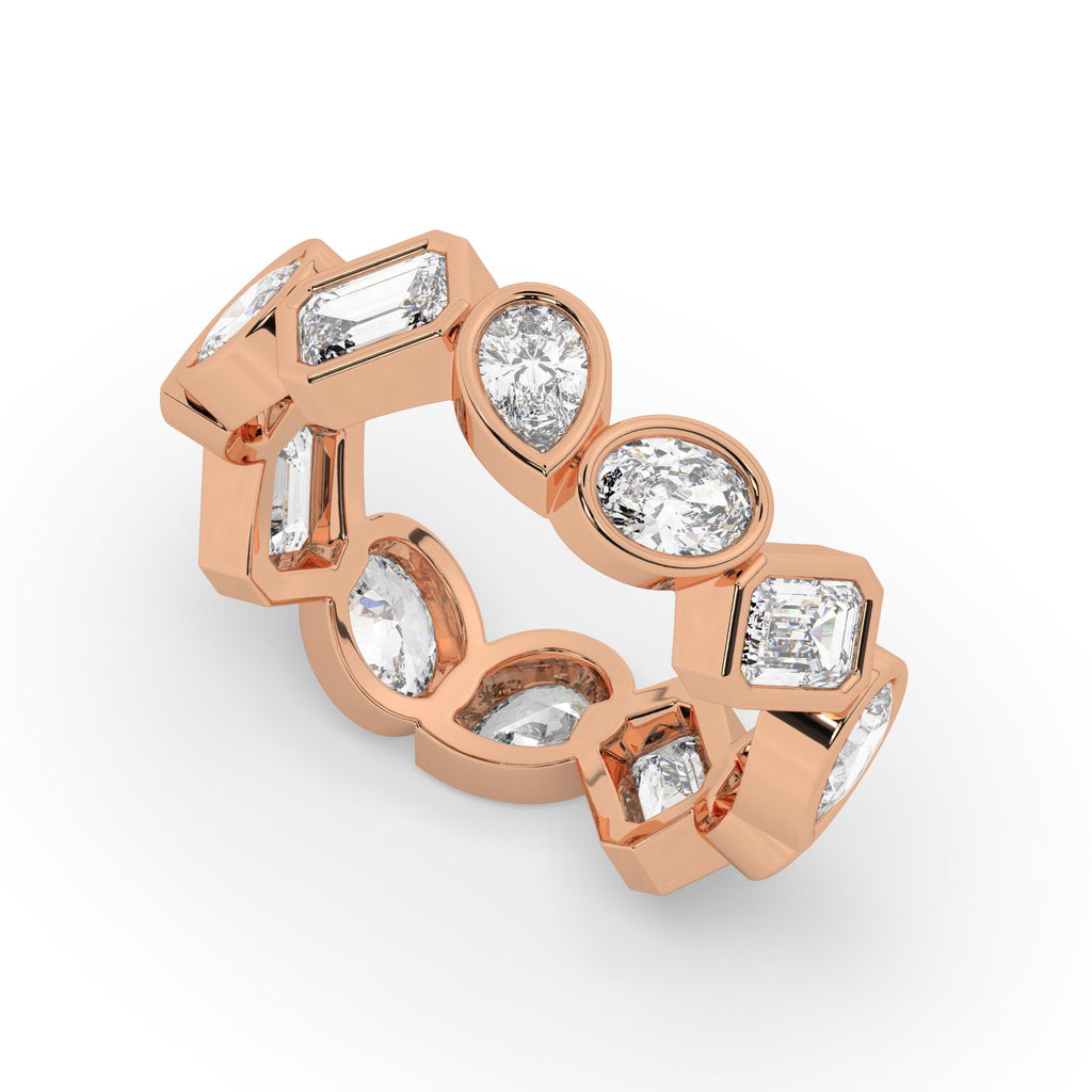 2.6 CT Diamond Eternity Ring / Alternating Bezel Set Emerald, Oval, Pear Shape Diamond Wedding Band / Natural & Lab Diamond options