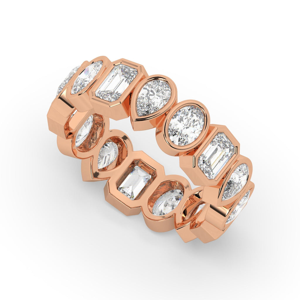 Alternating Bezel Set Emerald, Oval, Pear Shape Diamond Eternity Wedding Band / 3.3 CT Diamond Eternity Ring / Natural & Lab Diamond options