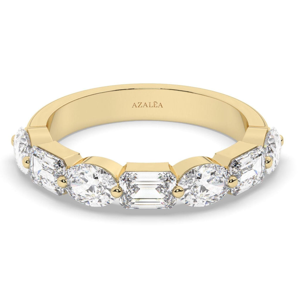 14k Gold Emerald & Oval Diamond Wedding Band - 1.7 CT