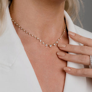 2 CT Graduated Diamond Station Necklace / 3 Prong Halfway Segment Necklace / Natural N