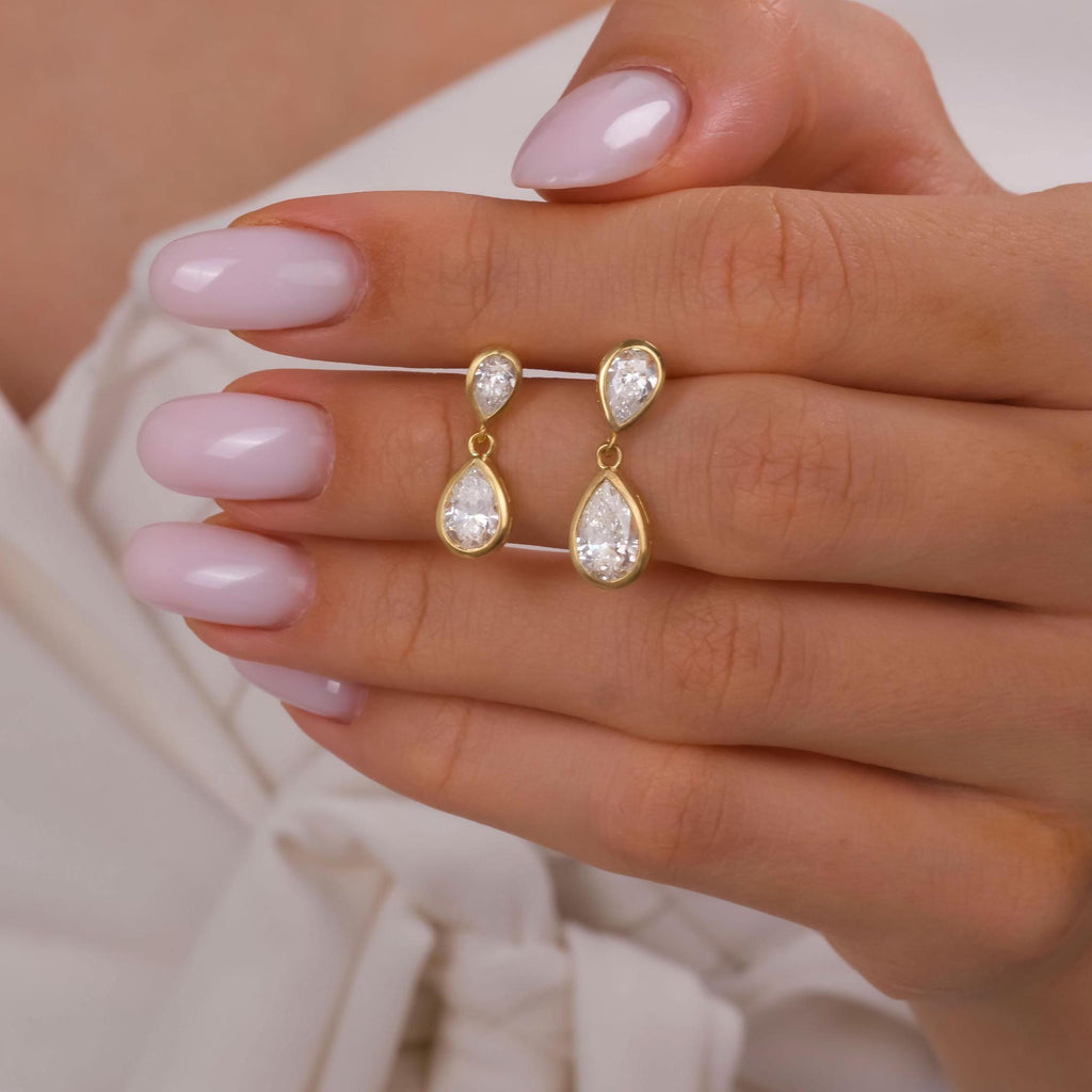 14k Gold Pear Diamond Dangle Earrings: IGI Certified Lab Grown Diamond