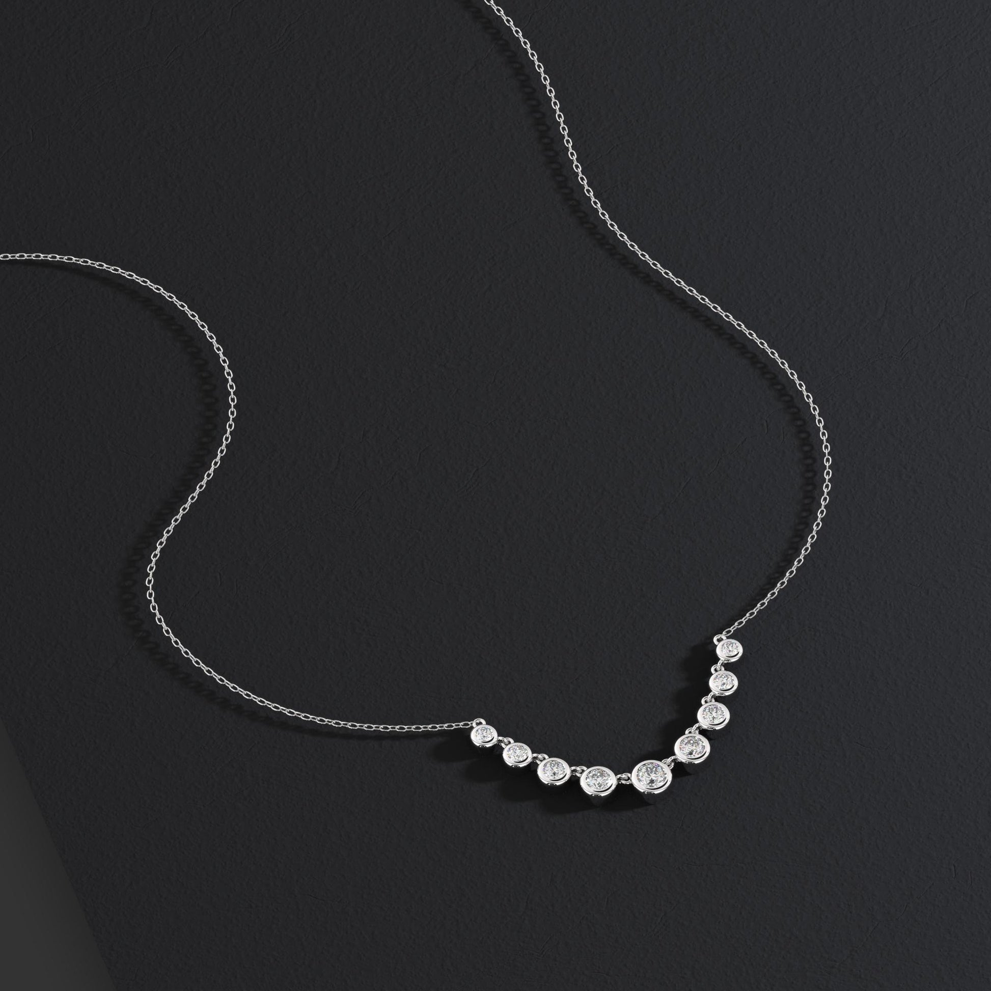 1.3 CT Diamond Station Necklace: 14k Gold Bezel Set Layering Necklace