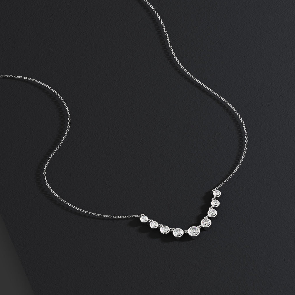 1.3 CT Diamond Station Necklace: 14k Gold Bezel Set Layering Necklace