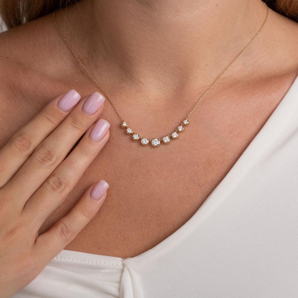 1.3 CT Diamond Station Necklace: 14k Gold Bezel Set Layering Necklace