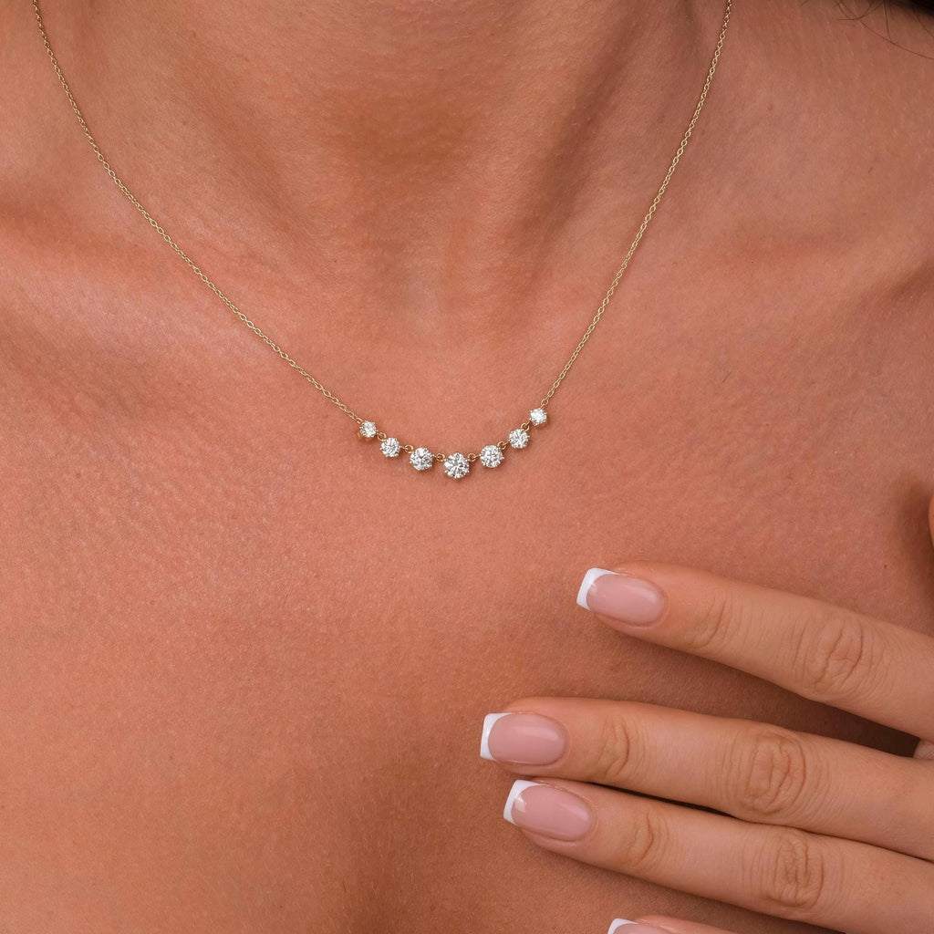 1.2 CT Diamond Station Segment Necklace / 14k Gold Round Diamond Station Necklace / Dainty Diamond Necklace / Layering Necklace