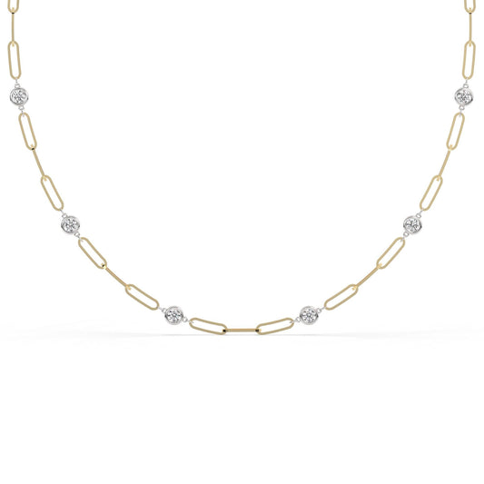 1.8 CT Diamond Station Necklace: 14k Gold Paperclip Chain