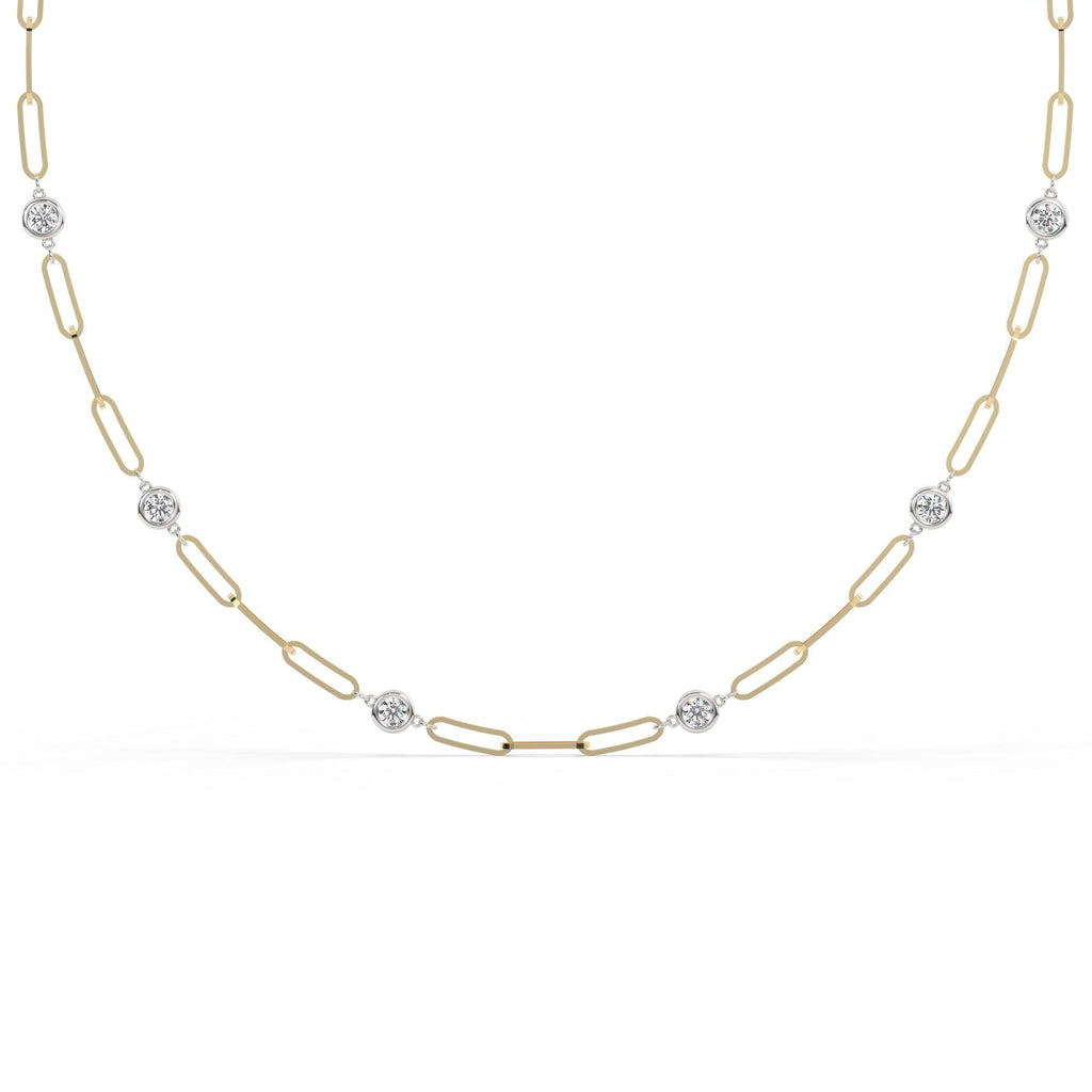1.8 CT Diamond Station Necklace: 14k Gold Paperclip Chain