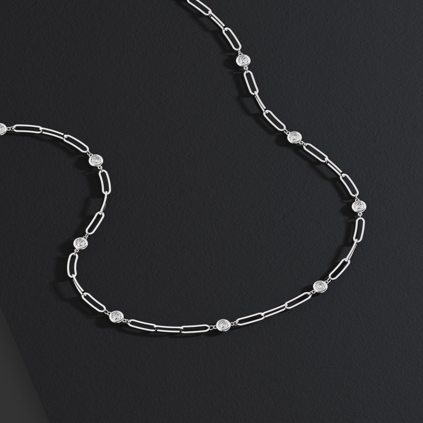 1.8 CT Diamond Station Necklace: 14k Gold Paperclip Chain