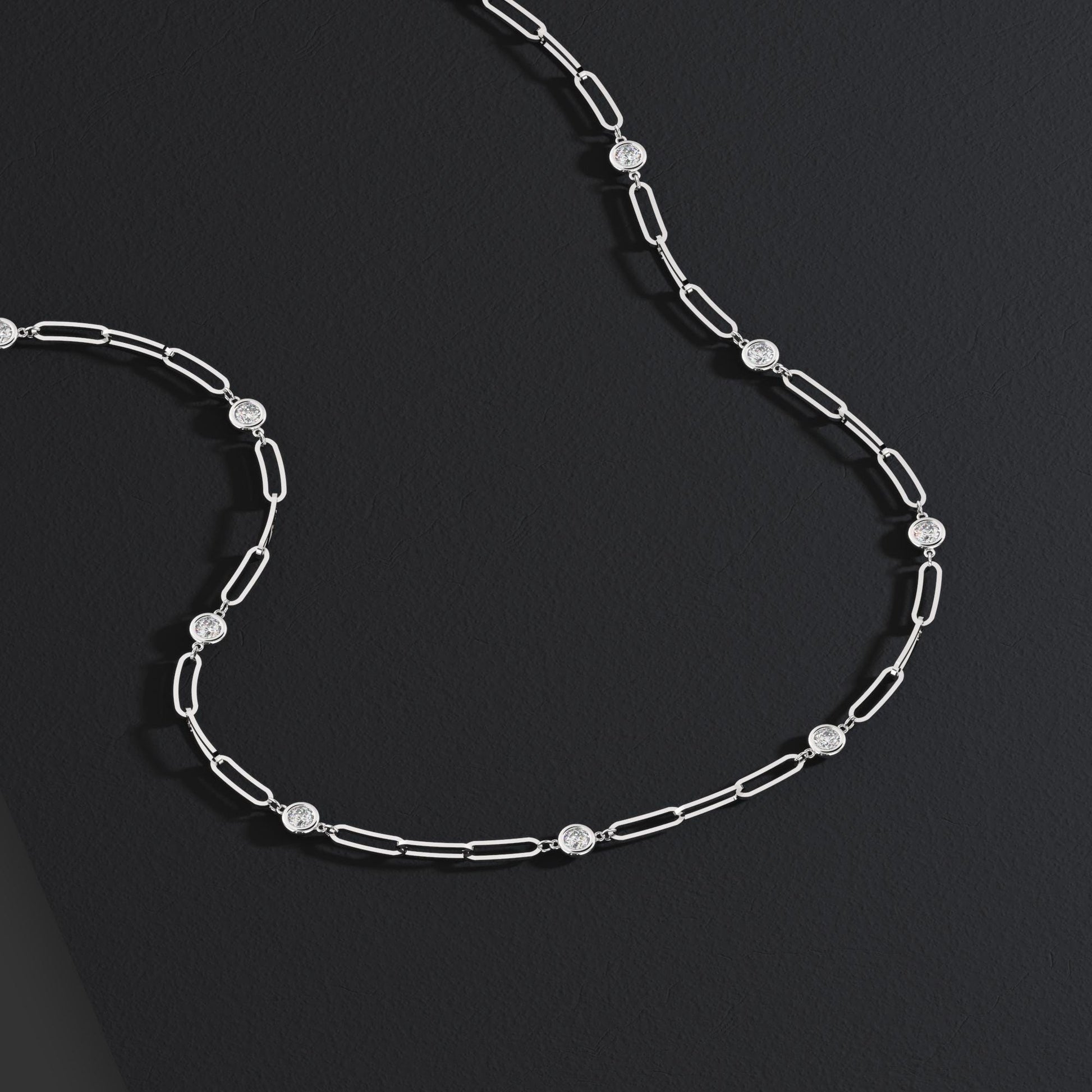 1.8 CT Diamond Station Necklace: 14k Gold Paperclip Chain