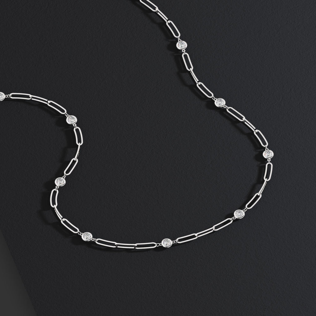 1.8 CT Diamond Station Necklace: 14k Gold Paperclip Chain