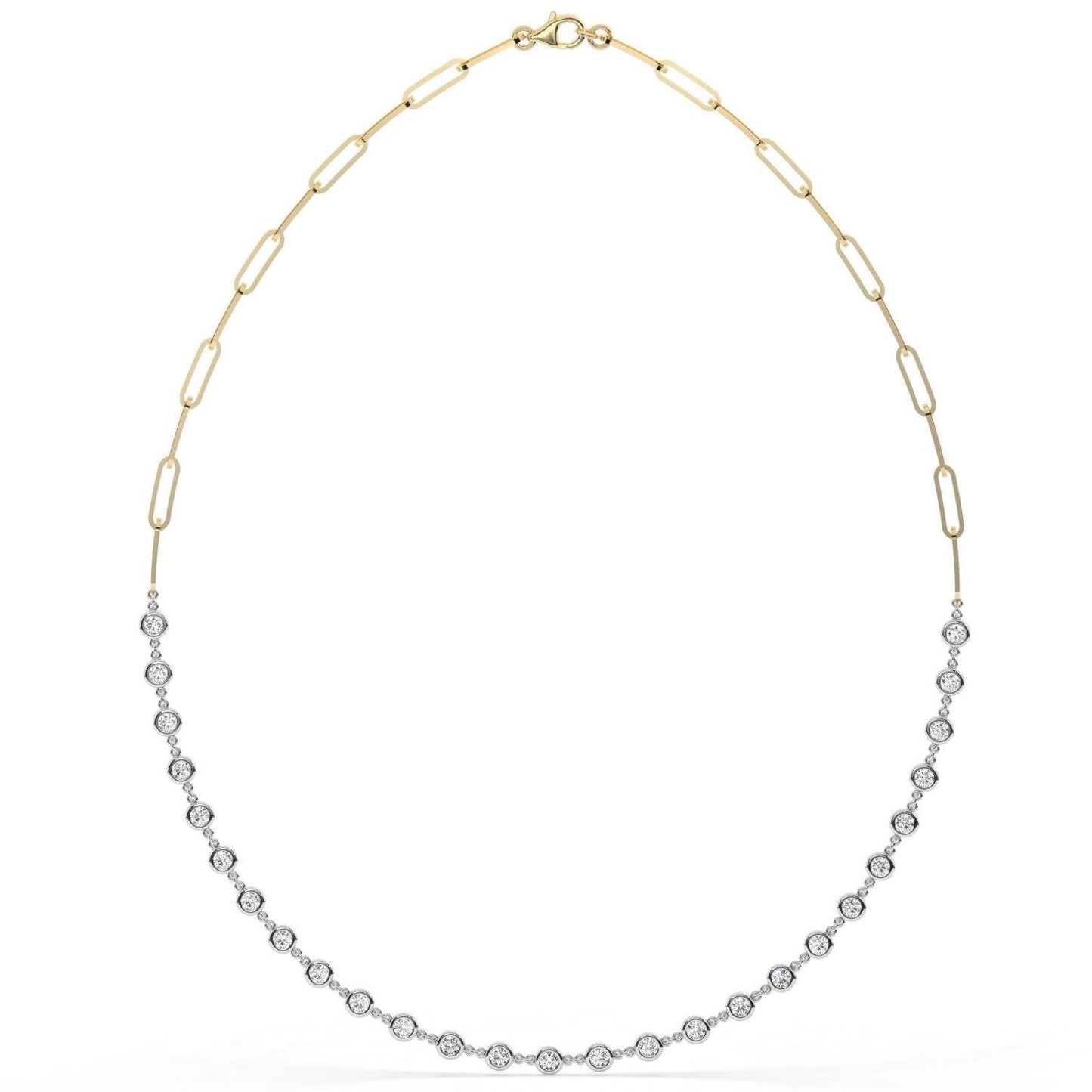 2 CT Diamond Station Necklace / 14k Gold Paperclip Diamond By the Yard Necklace
