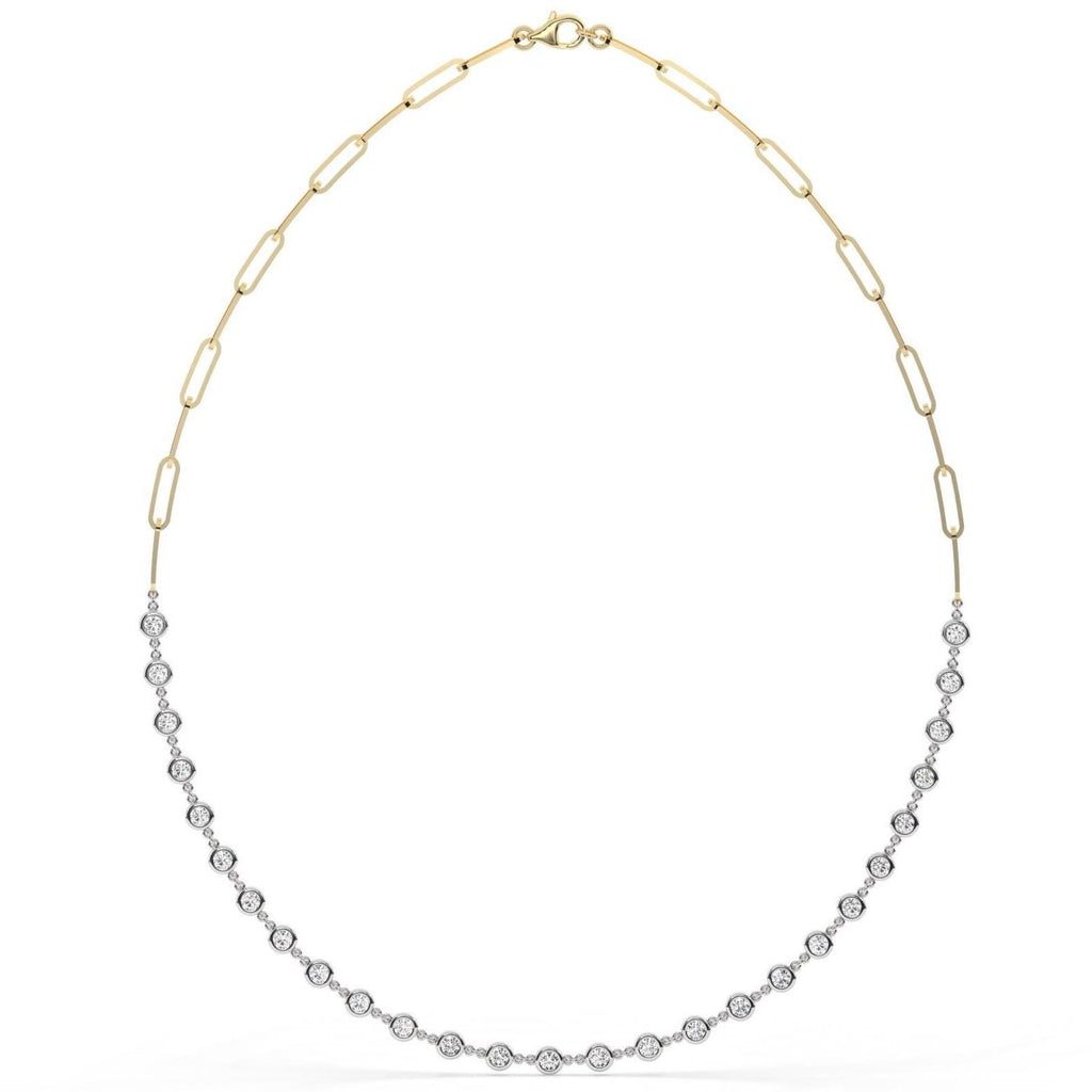 2 CT Diamond Station Necklace / 14k Gold Paperclip Diamond By the Yard Necklace