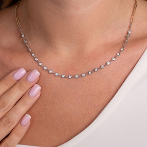 2 CT Diamond Station Necklace / 14k Gold Paperclip Diamond By the Yard Necklace