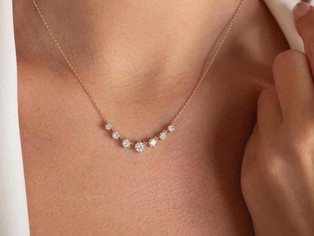1.2 CT Diamond Station Segment Necklace / 14k Gold Round Diamond Station Necklace / Dainty Diamond Necklace / Layering Necklace