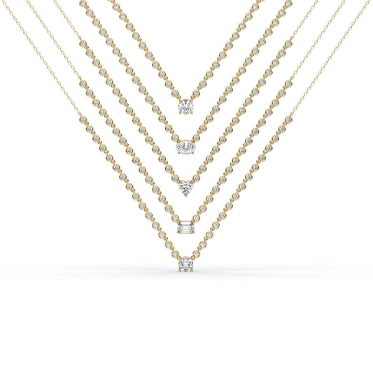 1.1 CT Diamond Station Segment Necklace / Oval, Round, Heart, Cushion and Emerald cut Center Stone Options Diamond On Chain Prong Set