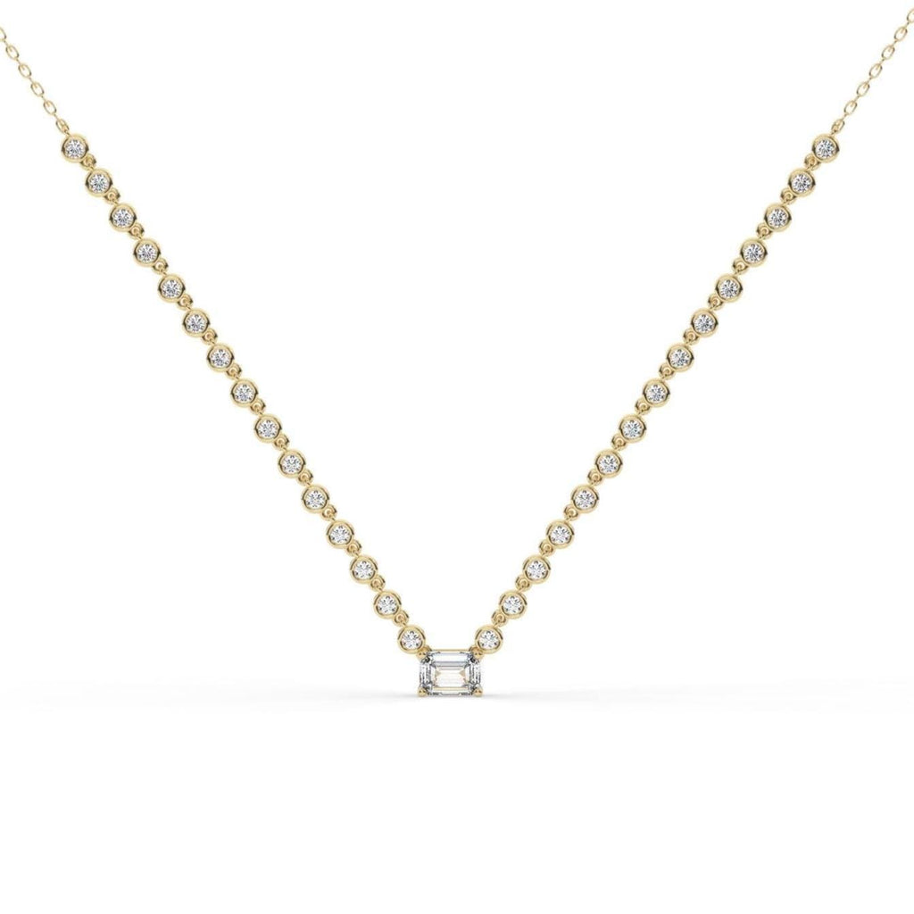 1.1 CT Diamond Station Segment Necklace / Oval, Round, Heart, Cushion and Emerald cut Center Stone Options Diamond On Chain Prong Set