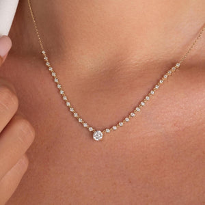 1.1 CT Diamond Station Segment Necklace / Oval, Round, Heart, Cushion and Emerald cut Center Stone Options Diamond On Chain Prong Set