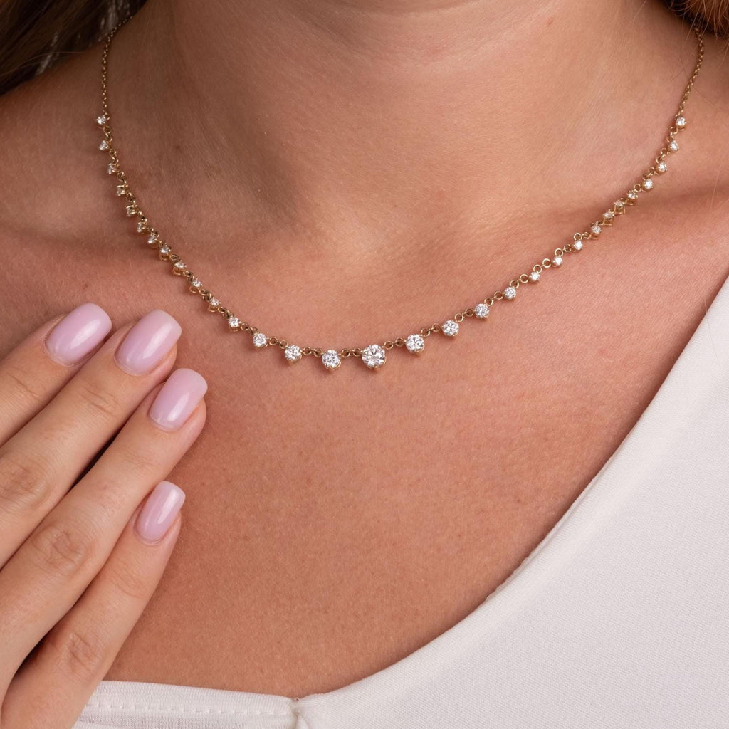 2 CT Graduated Diamond Station Necklace / 3 Prong Halfway Segment Necklace / Natural N