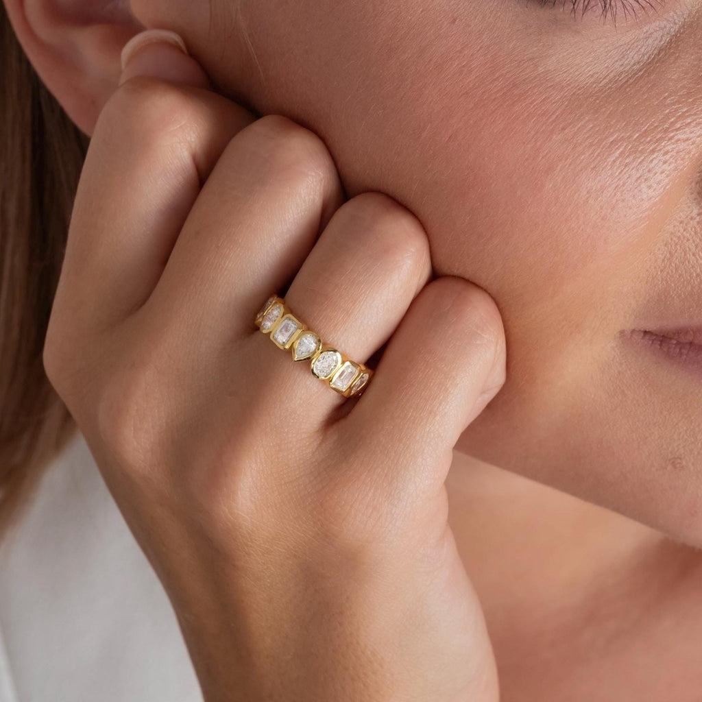 Alternating Bezel Set Emerald, Oval, Pear Shape Diamond Eternity Wedding Band / 3.3 CT Diamond Eternity Ring / Natural & Lab Diamond options