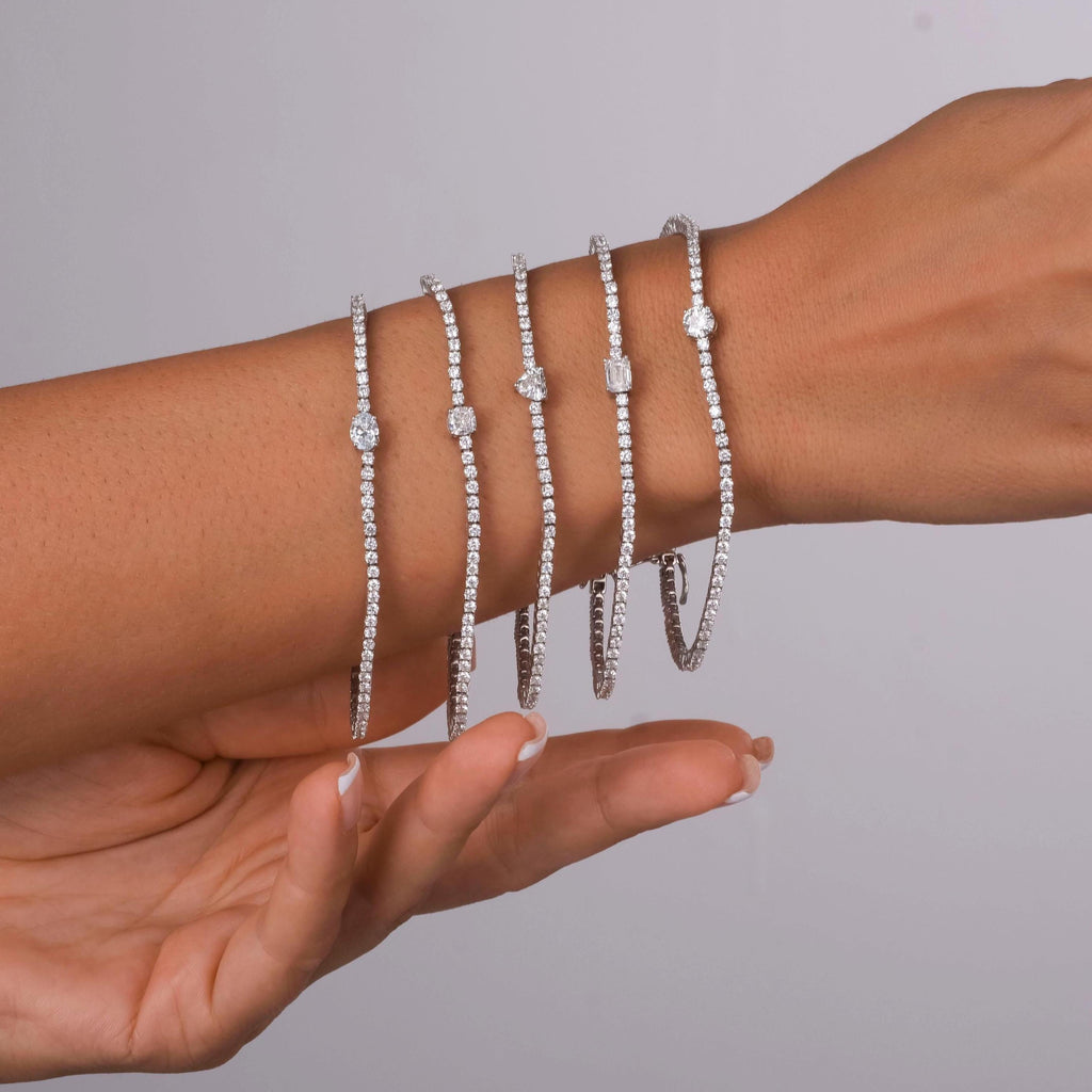 Tennis Bracelet with Large Center Stone | 5 Unique Stone Shapes | 14k Gold, Natural or Lab Diamond | Custom Luxury Gift