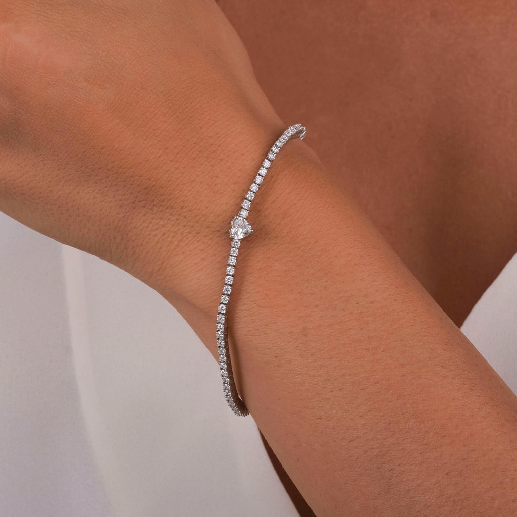 Tennis Bracelet with Large Center Stone | 5 Unique Stone Shapes | 14k Gold, Natural or Lab Diamond | Custom Luxury Gift