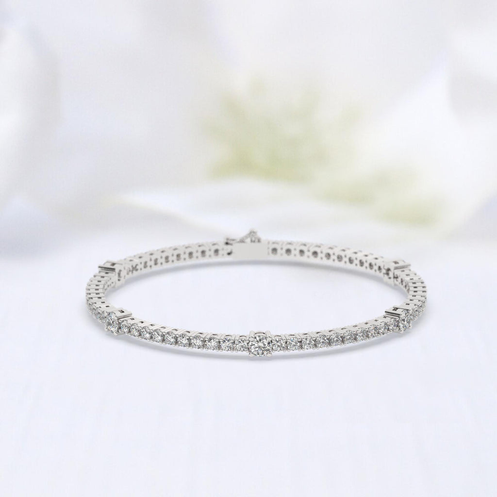 Diamond Station Tennis Bracelet / 14k Gold 4 Prong Setting Tennis Bracelet / Classic Tennis Bracelet / Lab and Natural Diamond Options