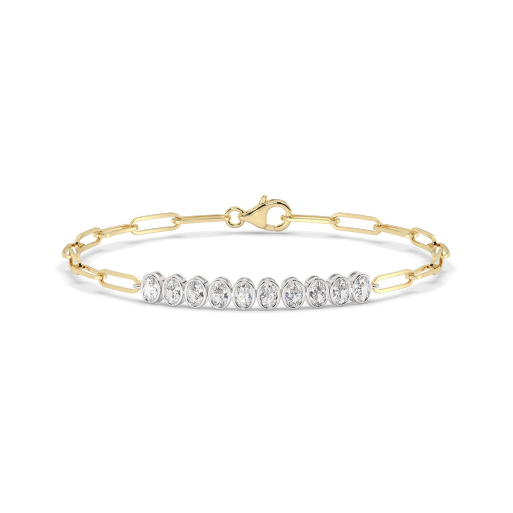 Diamond Paperclip Bracelet / 14k Gold Bezel Setting Oval Shape Diamond Bracelet / Dainty and Elegant Diamond Bracelet