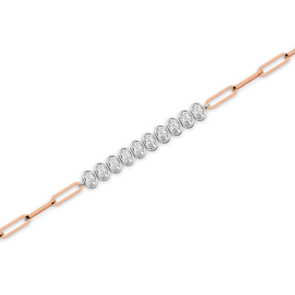 Diamond Paperclip Bracelet / 14k Gold Bezel Setting Oval Shape Diamond Bracelet / Dainty and Elegant Diamond Bracelet