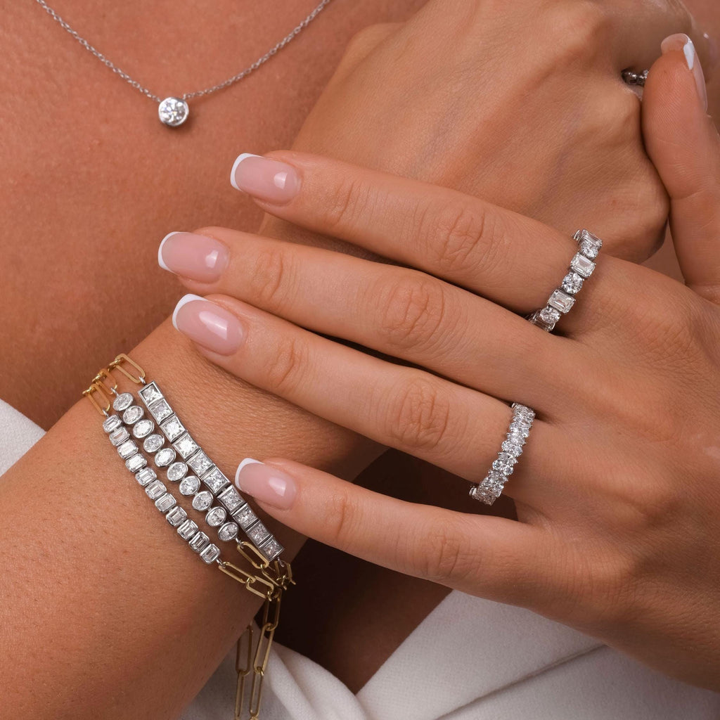 Diamond Paperclip Bracelet / 14k Gold Bezel Setting Oval Shape Diamond Bracelet / Dainty and Elegant Diamond Bracelet