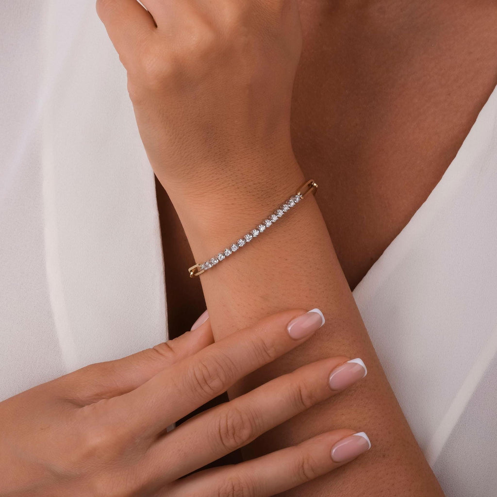 Crown Buttercup Tennis Paperclip Bracelet | 14k Gold | Moissanite or Diamond | Vintage-Inspired Chain Bracelet Gift for Her