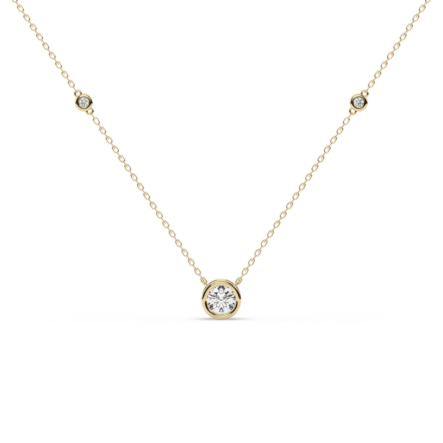 Modern Station Necklace with Statement Center | 14k Gold | Everyday Diamond Necklace | Gift for Wife or Girlfriend / Holiday jewelry gift